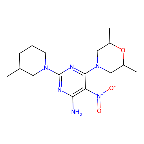 6-(2,6-dimethylmorpholin-4-yl)-2-(3-methylpiperidin-1-yl)-5-nitropyrimidin-4-amine structure