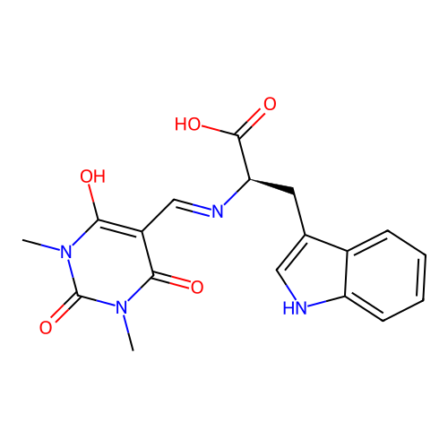(R)-2-(((1,3-dimethyl-2,4,6-trioxotetrahydropyrimidin-5(2H)-ylidene)methyl)amino)-3-(1H-indol-3-yl)propanoic acid structure