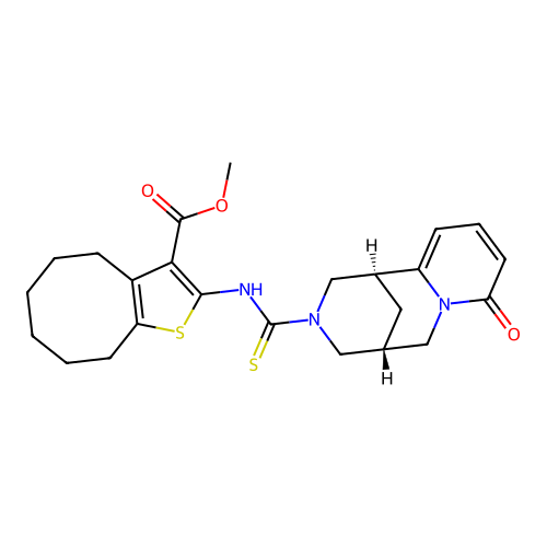 methyl 2-((1R,5R)-8-oxo-2,3,4,5,6,8-hexahydro-1H-1,5-methanopyrido[1,2-a][1,5]diazocine-3-carbothioamido)-4,5,6,7,8,9-hexahydrocycloocta[b]thiophene-3-carboxylate structure