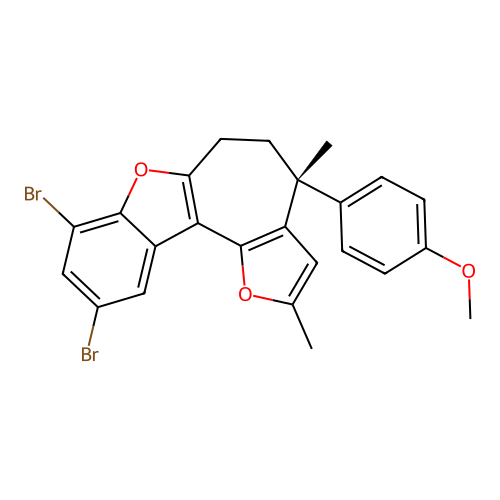 (4R)-8,10-dibromo-4-(4-methoxyphenyl)-2,4-dimethyl-5,6-dihydro-4H-benzo[d]cyclohepta[1,2-b:3,4-b']difuran structure