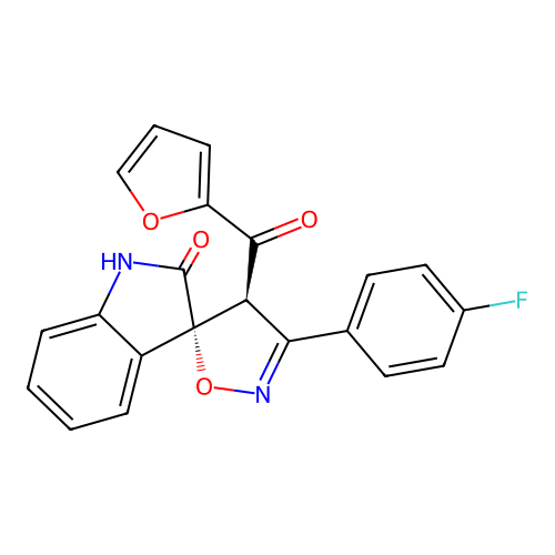 (3R,4'S)-3'-(4-fluorophenyl)-4'-(furan-2-carbonyl)-4'H-spiro[indoline-3,5'-isoxazol]-2-one structure