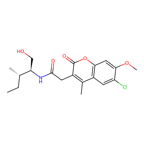 2-(6-chloro-7-methoxy-4-methyl-2-oxo-2H-chromen-3-yl)-N-((2S,3S)-1-hydroxy-3-methylpentan-2-yl)acetamide structure