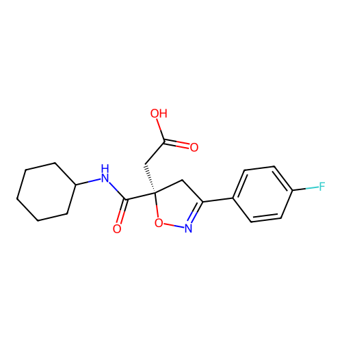 2-[(5S)-5-(cyclohexylcarbamoyl)-3-(4-fluorophenyl)-4H-1,2-oxazol-5-yl]acetic Acid structure