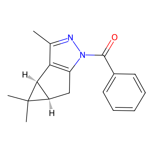 phenyl((3bS,4aR)-3,4,4-trimethyl-3b,4,4a,5-tetrahydro-1H-cyclopropa[3,4]cyclopenta[1,2-c]pyrazol-1-yl)methanone structure