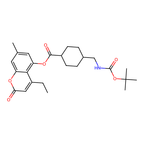 (1r,4r)-4-ethyl-7-methyl-2-oxo-2H-chromen-5-yl 4-(((tert-butoxycarbonyl)amino)methyl)cyclohexanecarboxylate structure