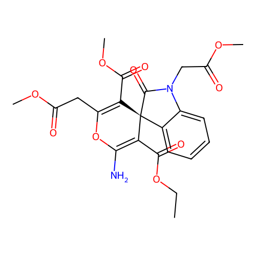 (S)-3'-ethyl 5'-methyl 2'-amino-1,6'-bis(2-methoxy-2-oxoethyl)-2-oxospiro[indoline-3,4'-pyran]-3',5'-dicarboxylate structure