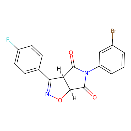 (3aR,6aS)-5-(3-bromophenyl)-3-(4-fluorophenyl)-3a,6a-dihydropyrrolo[3,4-d][1,2]oxazole-4,6-dione structure