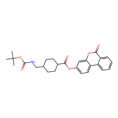 6-oxo-6H-benzo[c]chromen-3-yl 4-{[(tert-butoxycarbonyl)amino]methyl}cyclohexanecarboxylate structure