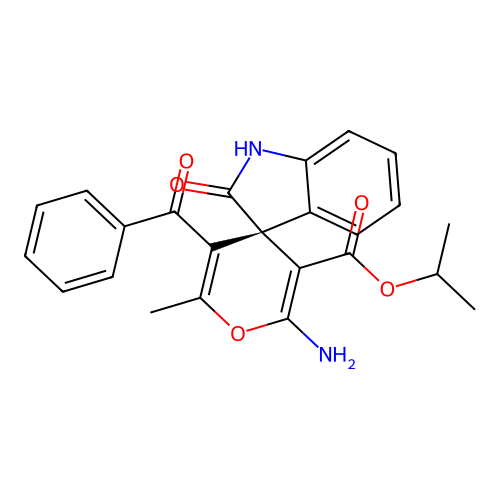 (S)-isopropyl 2'-amino-5'-benzoyl-6'-methyl-2-oxospiro[indoline-3,4'-pyran]-3'-carboxylate structure