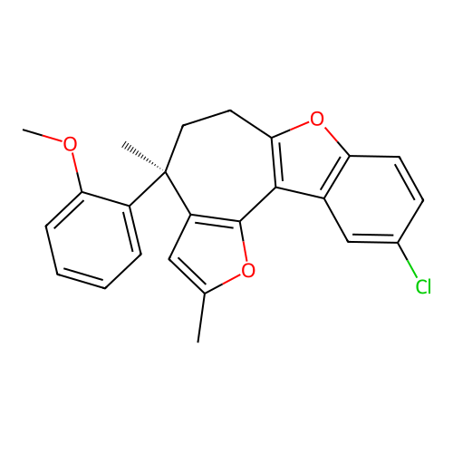 (4R)-10-chloro-4-(2-methoxyphenyl)-2,4-dimethyl-5,6-dihydro-4H-benzo[d]cyclohepta[1,2-b:3,4-b']difuran structure