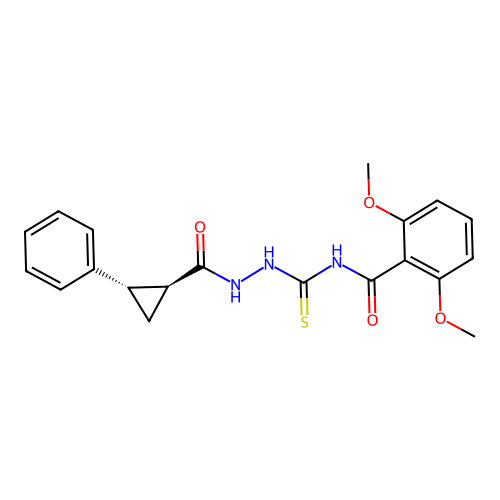 2,6-dimethoxy-N-(2-((1S,2S)-2-phenylcyclopropanecarbonyl)hydrazinecarbonothioyl)benzamide structure