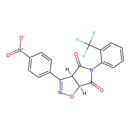 (3aR,6aS)-3-(4-nitrophenyl)-5-(2-(trifluoromethyl)phenyl)-3aH-pyrrolo[3,4-d]isoxazole-4,6(5H,6aH)-dione structure