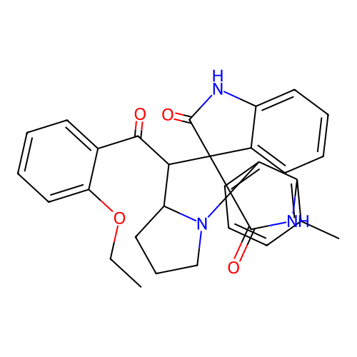 1'-[(2-ethoxyphenyl)carbonyl]-7''-methyl-1,1'',2,2'',5',6',7',7'a-octahydro-1'H-dispiro[indole-3,2'-pyrrolizine-3',3''-indole]-2,2''-dione structure