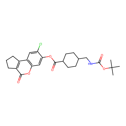 (1r,4r)-8-chloro-4-oxo-1,2,3,4-tetrahydrocyclopenta[c]chromen-7-yl 4-(((tert-butoxycarbonyl)amino)methyl)cyclohexanecarboxylate structure