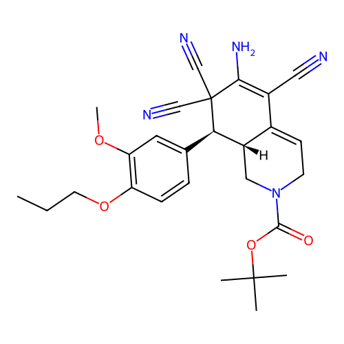 (8S,8aR)-tert-butyl 6-amino-5,7,7-tricyano-8-(3-methoxy-4-propoxyphenyl)-1,7,8,8a-tetrahydroisoquinoline-2(3H)-carboxylate structure