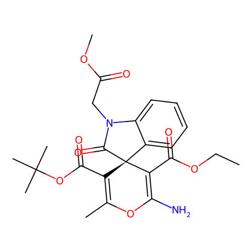 (S)-5'-tert-butyl 3'-ethyl 2'-amino-1-(2-methoxy-2-oxoethyl)-6'-methyl-2-oxospiro[indoline-3,4'-pyran]-3',5'-dicarboxylate structure
