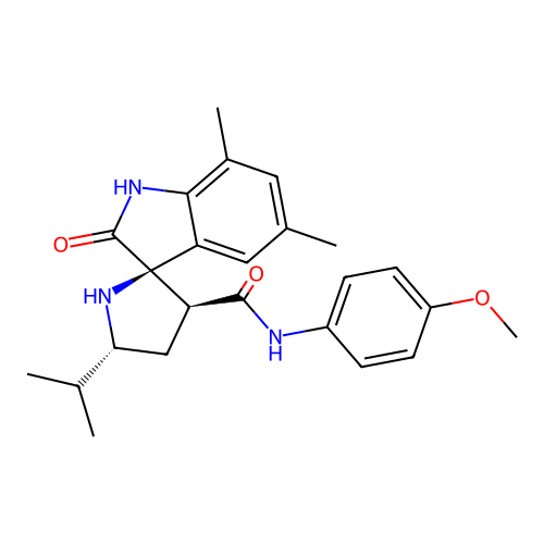 (2'R,3'S,5'R)-5'-isopropyl-N-(4-methoxyphenyl)-5,7-dimethyl-2-oxospiro[indoline-3,2'-pyrrolidine]-3'-carboxamide structure