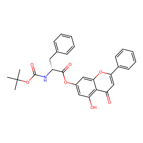 (5-hydroxy-4-oxo-2-phenylchromen-7-yl) (2R)-2-[(2-methylpropan-2-yl)oxycarbonylamino]-3-phenylpropanoate structure