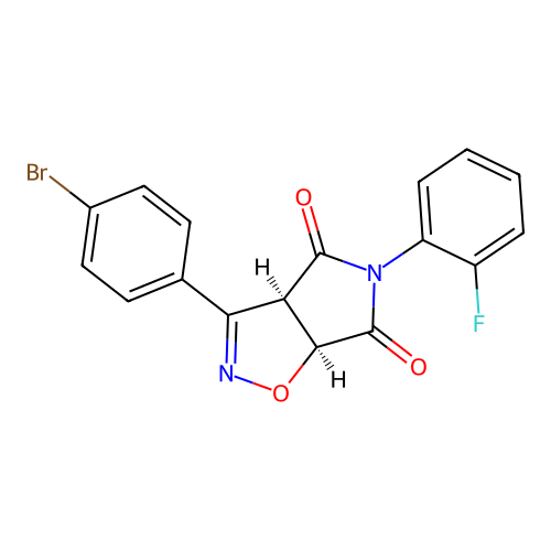 (3aR,6aS)-3-(4-bromophenyl)-5-(2-fluorophenyl)-3a,6a-dihydropyrrolo[3,4-d][1,2]oxazole-4,6-dione structure