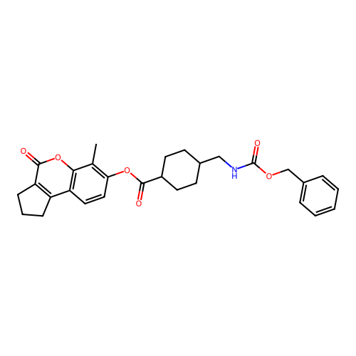 (1r,4r)-6-methyl-4-oxo-1,2,3,4-tetrahydrocyclopenta[c]chromen-7-yl 4-((((benzyloxy)carbonyl)amino)methyl)cyclohexanecarboxylate structure