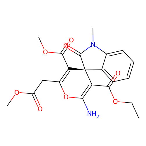 (S)-3'-ethyl 5'-methyl 2'-amino-6'-(2-methoxy-2-oxoethyl)-1-methyl-2-oxospiro[indoline-3,4'-pyran]-3',5'-dicarboxylate structure