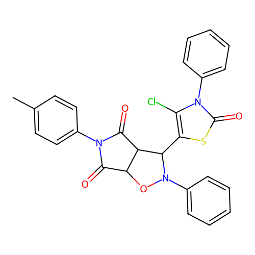 3-(4-chloro-2-oxo-3-phenyl-1,3-thiazol-5-yl)-5-(4-methylphenyl)-2-phenyl-3a,6a-dihydro-3H-pyrrolo[3,4-d][1,2]oxazole-4,6-dione structure