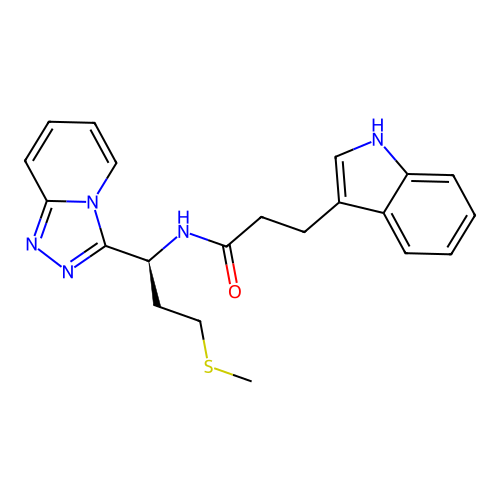 3-(1H-indol-3-yl)-N-[(1S)-3-(methylsulfanyl)-1-([1,2,4]triazolo[4,3-a]pyridin-3-yl)propyl]propanamide structure