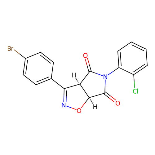 (3aR,6aS)-3-(4-bromophenyl)-5-(2-chlorophenyl)-3a,6a-dihydropyrrolo[3,4-d][1,2]oxazole-4,6-dione structure