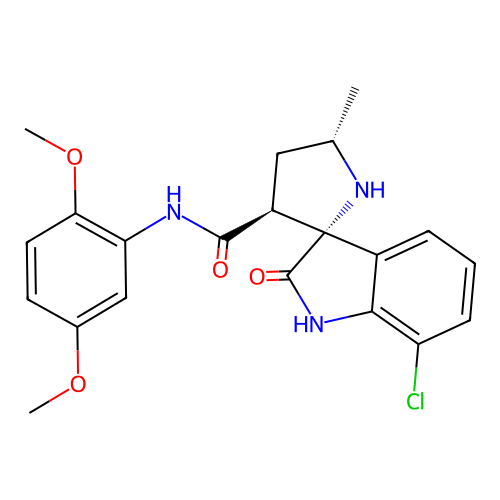 (2'R,3'S,5'S)-7-chloro-N-(2,5-dimethoxyphenyl)-5'-methyl-2-oxospiro[indoline-3,2'-pyrrolidine]-3'-carboxamide structure