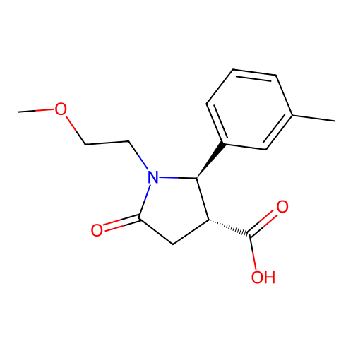 (2R,3R)-1-(2-Methoxy-ethyl)-5-oxo-2-m-tolyl-pyrrolidine-3-carboxylic acid structure