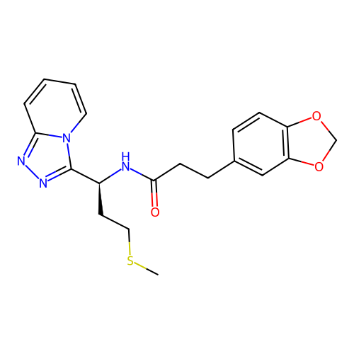 3-(1,3-benzodioxol-5-yl)-N-[(1S)-3-(methylsulfanyl)-1-([1,2,4]triazolo[4,3-a]pyridin-3-yl)propyl]propanamide structure