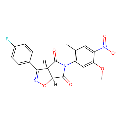 (3aR,6aS)-3-(4-fluorophenyl)-5-(5-methoxy-2-methyl-4-nitrophenyl)-3a,6a-dihydropyrrolo[3,4-d][1,2]oxazole-4,6-dione structure