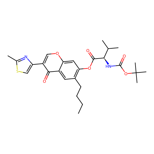(R)-6-butyl-3-(2-methylthiazol-4-yl)-4-oxo-4H-chromen-7-yl 2-((tert-butoxycarbonyl)amino)-3-methylbutanoate structure