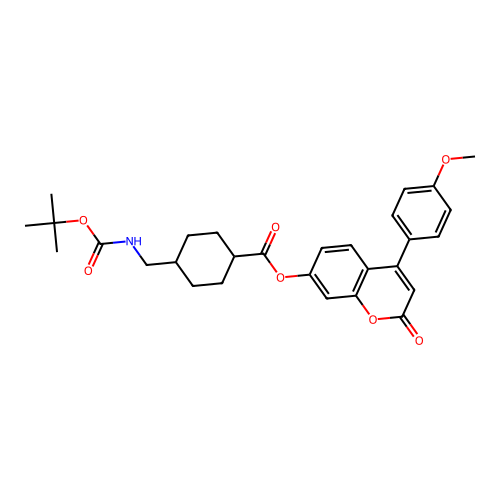(1r,4r)-4-(4-methoxyphenyl)-2-oxo-2H-chromen-7-yl 4-(((tert-butoxycarbonyl)amino)methyl)cyclohexanecarboxylate structure