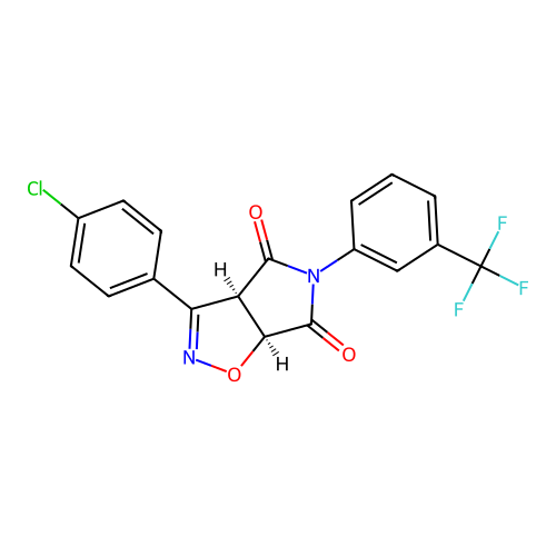 (3aR,6aS)-3-(4-chlorophenyl)-5-(3-(trifluoromethyl)phenyl)-3aH-pyrrolo[3,4-d]isoxazole-4,6(5H,6aH)-dione structure
