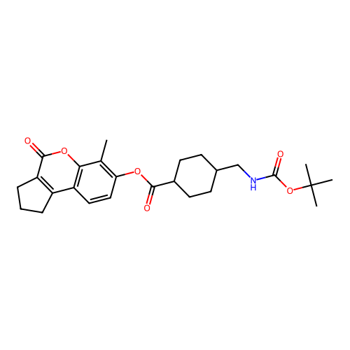 (1r,4r)-6-methyl-4-oxo-1,2,3,4-tetrahydrocyclopenta[c]chromen-7-yl 4-(((tert-butoxycarbonyl)amino)methyl)cyclohexanecarboxylate structure