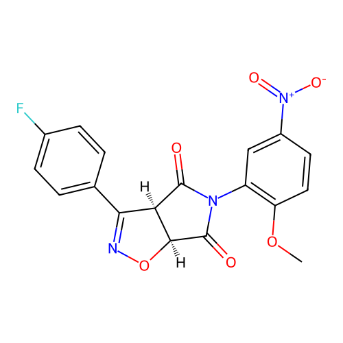 (3aR,6aS)-3-(4-fluorophenyl)-5-(2-methoxy-5-nitrophenyl)-3a,6a-dihydropyrrolo[3,4-d][1,2]oxazole-4,6-dione structure