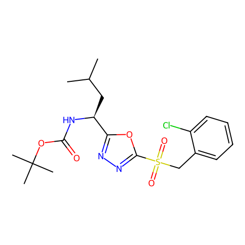 (S)-tert-butyl (1-(5-((2-chlorobenzyl)sulfonyl)-1,3,4-oxadiazol-2-yl)-3-methylbutyl)carbamate structure