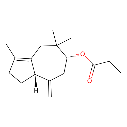 (6R,8aS)-3,5,5-trimethyl-8-methylene-1,2,4,5,6,7,8,8a-octahydroazulen-6-yl propionate structure