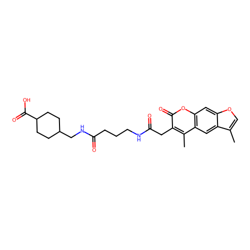 (1r,4r)-4-((4-(2-(3,5-dimethyl-7-oxo-7H-furo[3,2-g]chromen-6-yl)acetamido)butanamido)methyl)cyclohexanecarboxylic acid structure