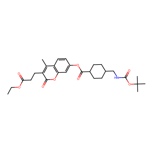 (1r,4r)-3-(3-ethoxy-3-oxopropyl)-4-methyl-2-oxo-2H-chromen-7-yl 4-(((tert-butoxycarbonyl)amino)methyl)cyclohexanecarboxylate structure