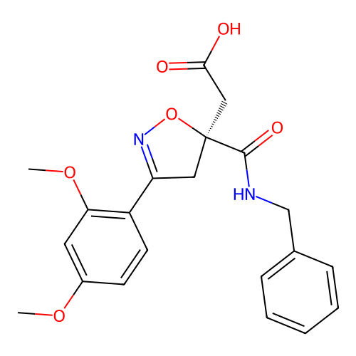 (S)-2-(5-(benzylcarbamoyl)-3-(2,4-dimethoxyphenyl)-4,5-dihydroisoxazol-5-yl)acetic acid structure