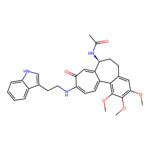 (S)-N-(10-((2-(1H-indol-3-yl)ethyl)amino)-1,2,3-trimethoxy-9-oxo-5,6,7,9-tetrahydrobenzo[a]heptalen-7-yl)acetamide structure