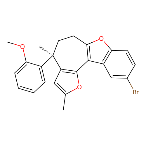 (4R)-10-bromo-4-(2-methoxyphenyl)-2,4-dimethyl-5,6-dihydro-4H-benzo[d]cyclohepta[1,2-b:3,4-b']difuran structure