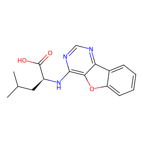 (S)-2-(benzofuro[3,2-d]pyrimidin-4-ylamino)-4-methylpentanoic acid structure