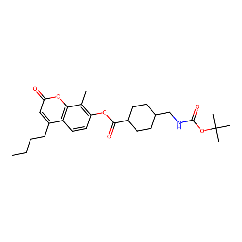 (1r,4r)-4-butyl-8-methyl-2-oxo-2H-chromen-7-yl 4-(((tert-butoxycarbonyl)amino)methyl)cyclohexanecarboxylate structure