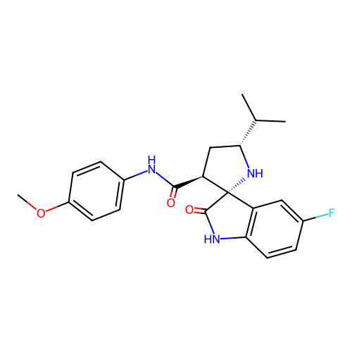 (2'R,3'S,5'R)-5-fluoro-5'-isopropyl-N-(4-methoxyphenyl)-2-oxospiro[indoline-3,2'-pyrrolidine]-3'-carboxamide structure