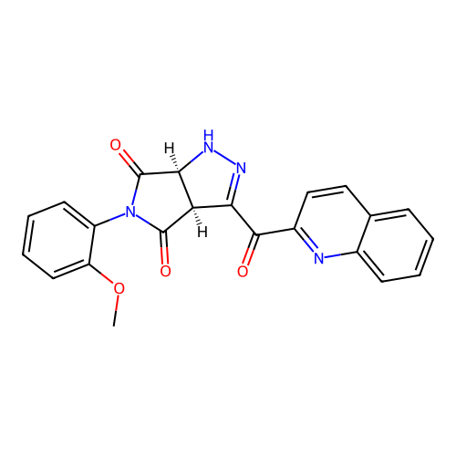 (3aS,6aS)-5-(2-methoxyphenyl)-3-(quinolin-2-ylcarbonyl)-3a,6a-dihydropyrrolo[3,4-c]pyrazole-4,6(1H,5H)-dione structure