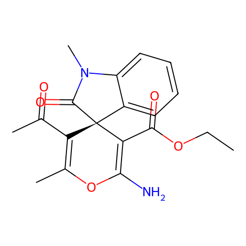 ethyl (3S)-5'-acetyl-2'-amino-1,6'-dimethyl-2-oxospiro[indole-3,4'-pyran]-3'-carboxylate structure