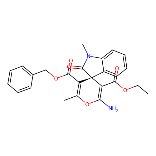 (S)-5'-benzyl 3'-ethyl 2'-amino-1,6'-dimethyl-2-oxospiro[indoline-3,4'-pyran]-3',5'-dicarboxylate structure